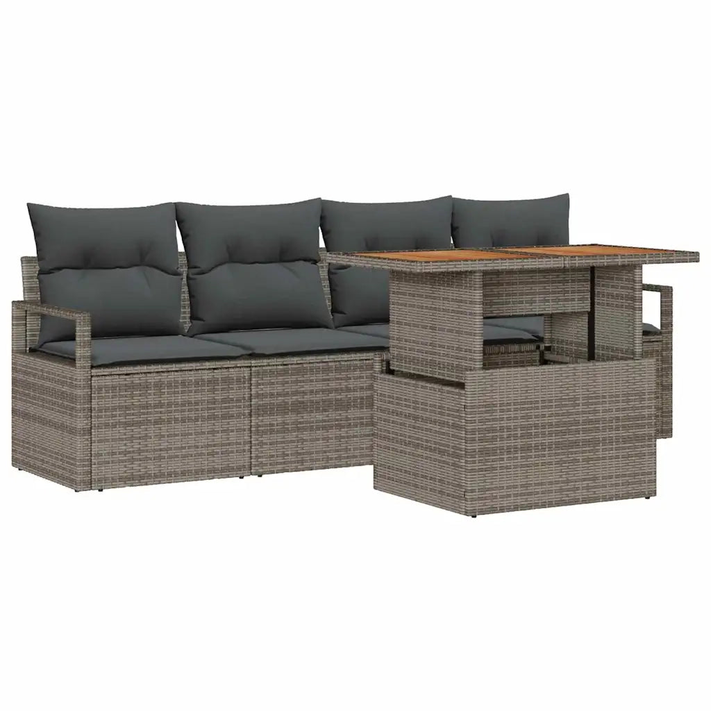 Set Divano da Giardino 5 pcs Grigio Poly Rattan