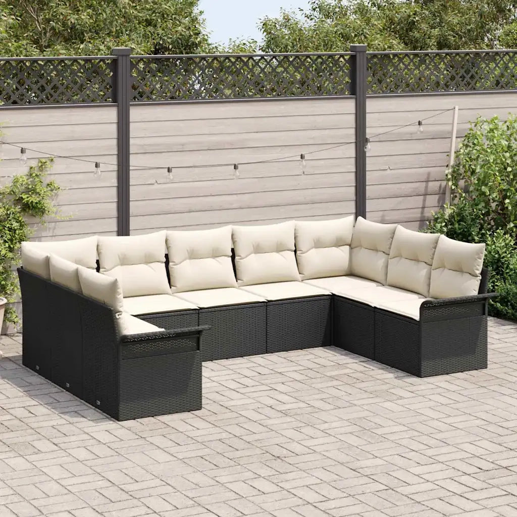 Set Divano da Giardino con archiviazione 9 pcs Nero polyrattan