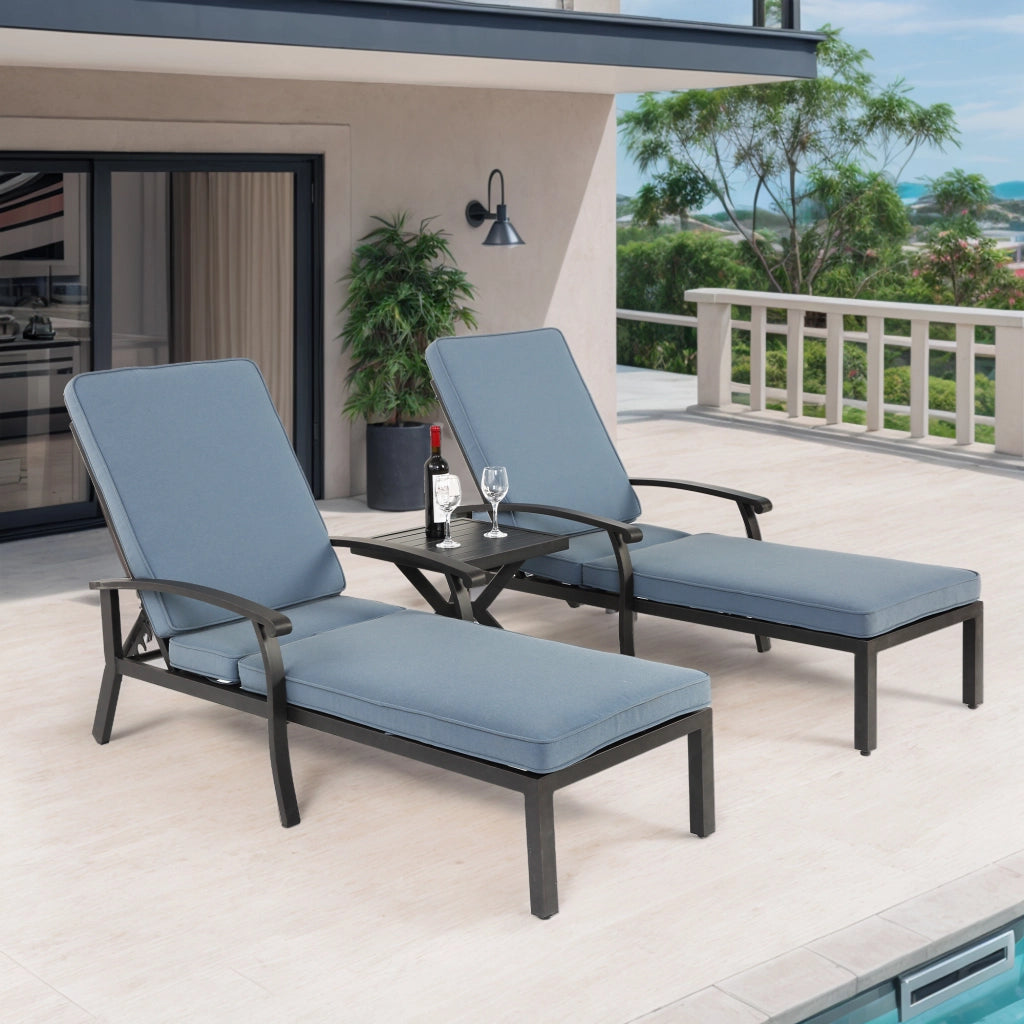 Chaise Longue da Esterno ¨C MINIMAL ¨C Alluminio, Cuscino Blu, Reclinabile