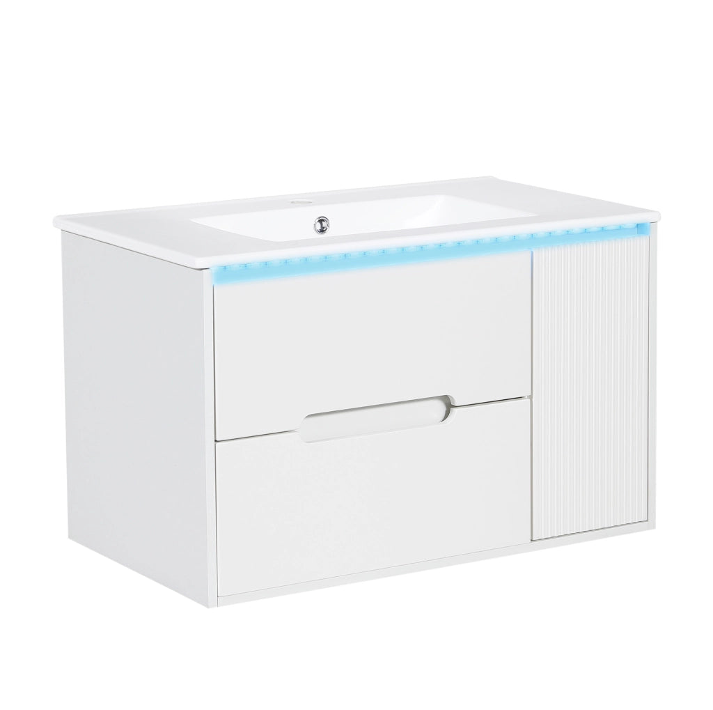 Mobile sottolavabo sospeso 81 cm in MDF con lavabo in ceramica e LED bianco
