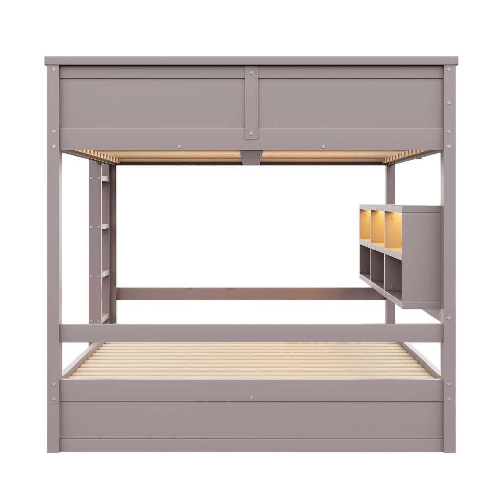 Letto a castello 160x200 cm con 6 vani contenitore e LED in pino e MDF; marrone