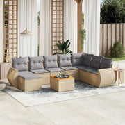 Set Divano da Giardino 9 pz con Cuscini Beige in Polyrattan