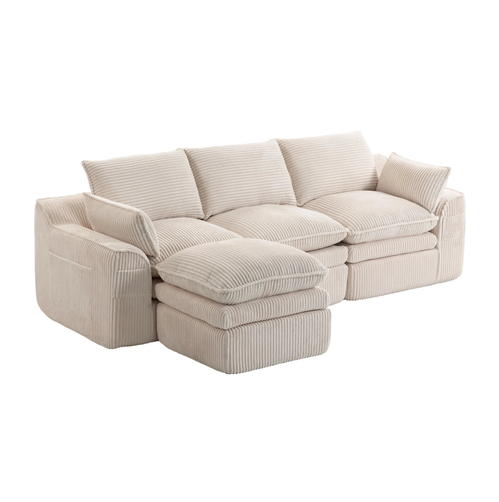 Divano modulare 263x167x85 cm in velluto a coste beige, 3 posti