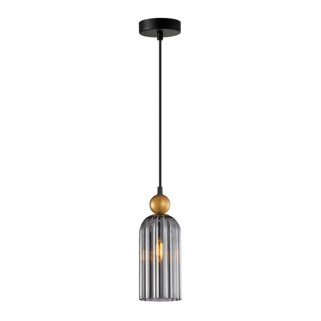 Lampada a sospensione moderna nero-oro vetro fumé E27