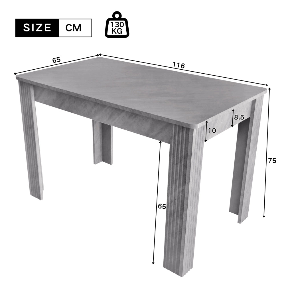 Tavolo da pranzo 116x65 cm in truciolare grigio, 4 gambe stabili