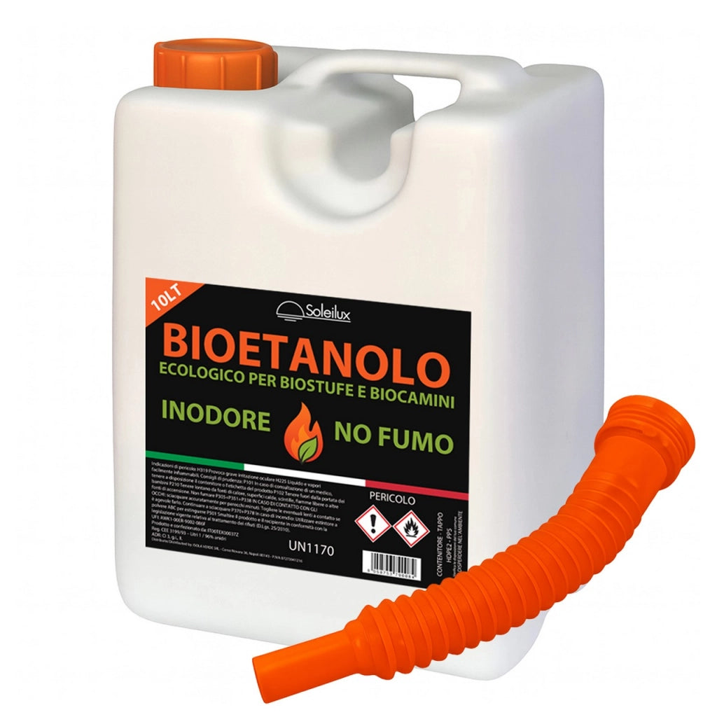 Bioetanolo Liquido Inodore 10L - Combustibile Naturale per Camini e Stufe | No Fumo, No Zolfo - Con Travasatore Omaggio
