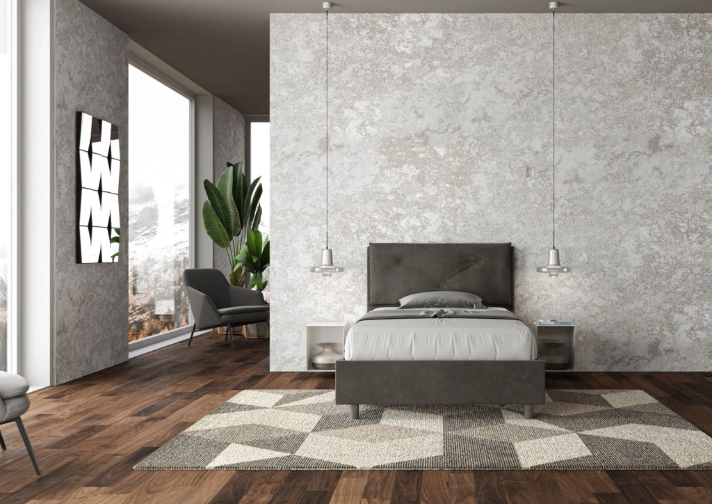 BS COM Letto una piazza e mezza contenitore imbottito 120x200 microfibra grigio