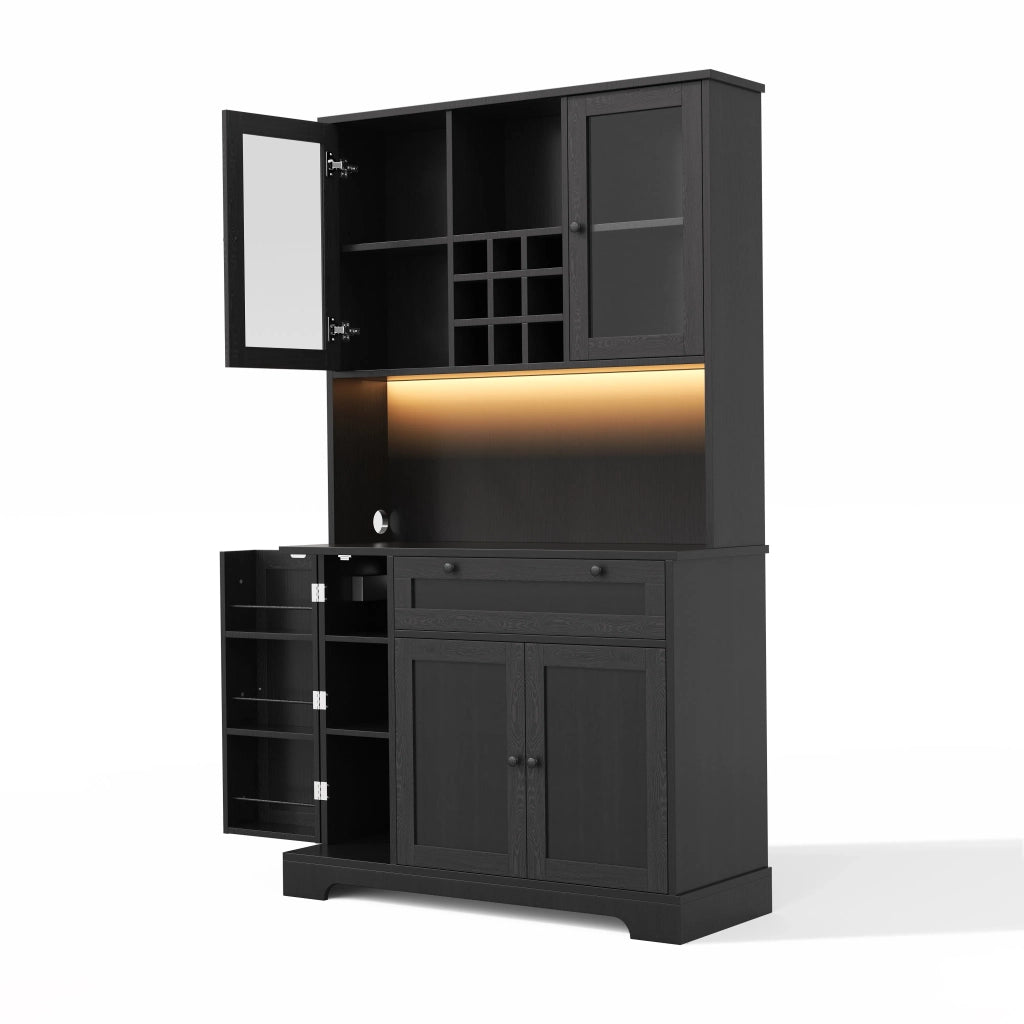 Armadio da cucina alto 180x105x40 cm con porta, ripiano spezie integrato, mensole regolabili, illuminazione LED a cambio colore e presa elettrica
