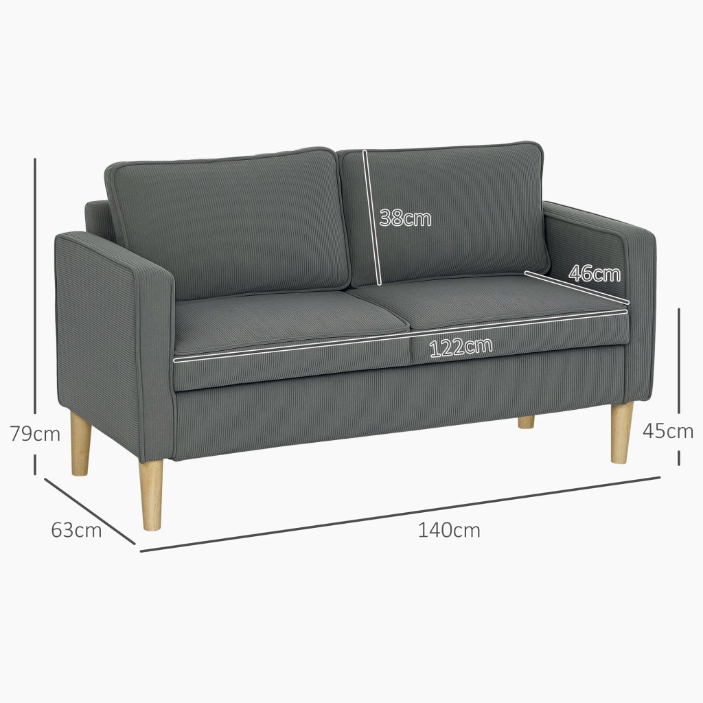 Divano 2 Posti con Spazio Contenitore e 2 Cuscini 140x63x79 cm Grigio