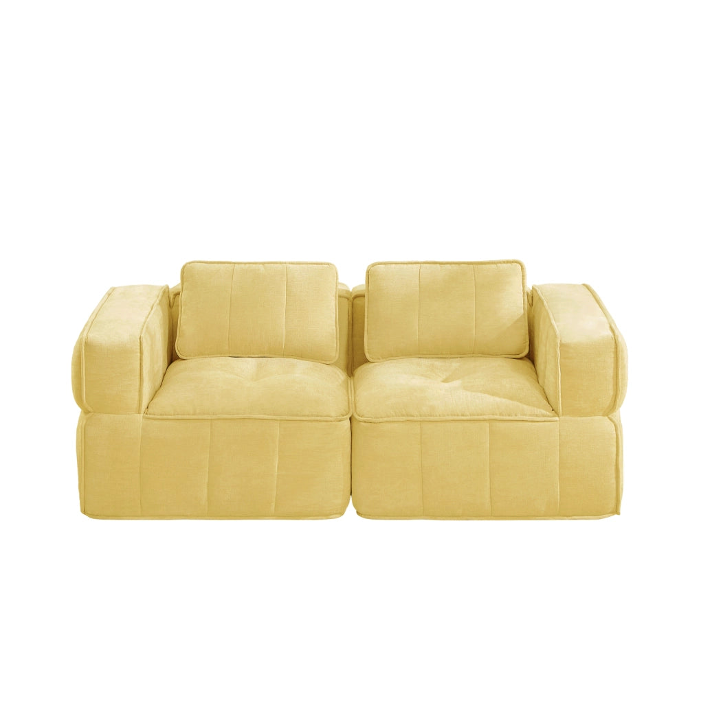 Divano a due posti moderno modulare in poliestere giallo, 198x93x67 cm, senza struttura, schiuma ad alta densità 32D