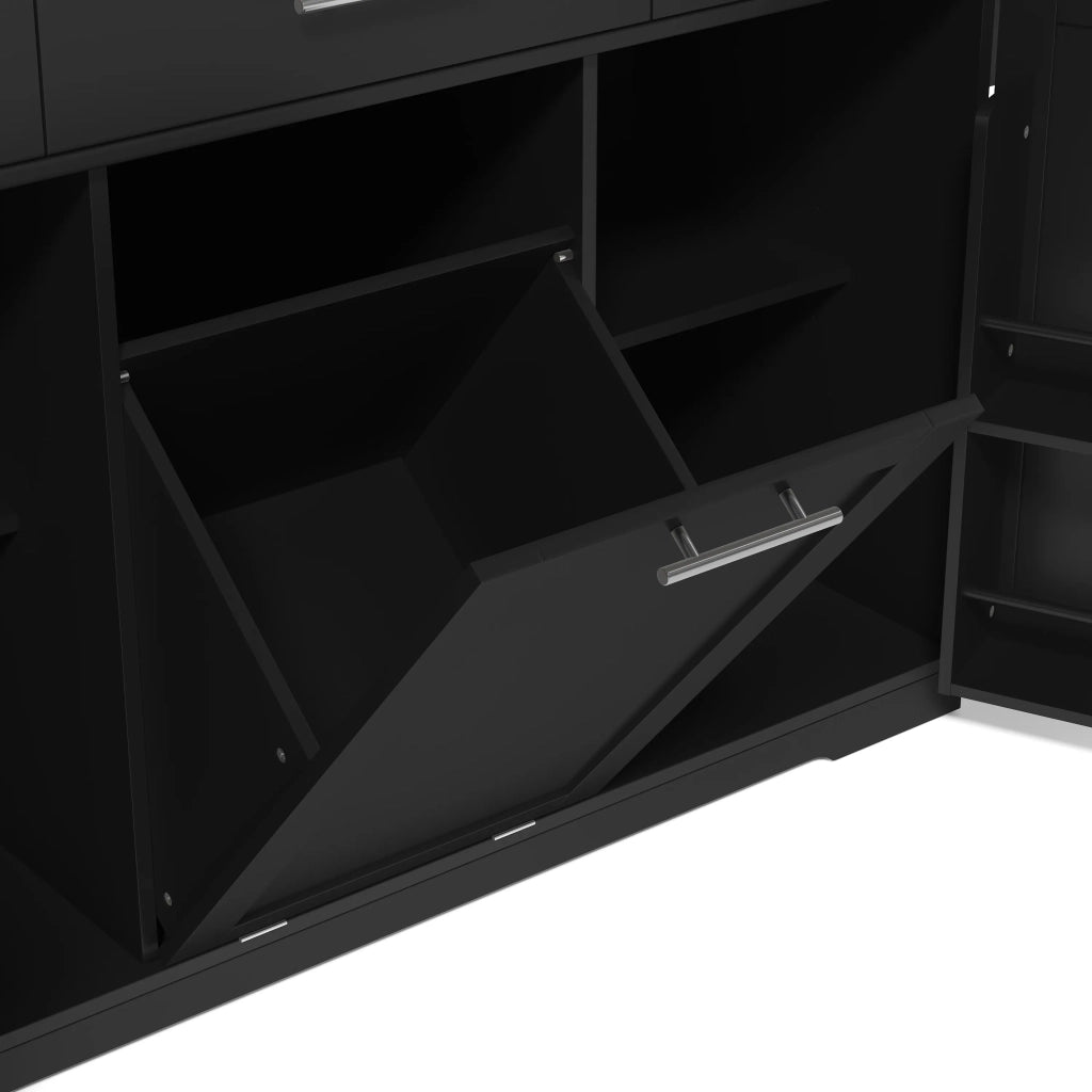 Isola cucina mobile con piano ribaltabile, carrello su ruote con 3 cassetti grandi, 2 ante e vano pattumiera, 136x50(75)x92 cm