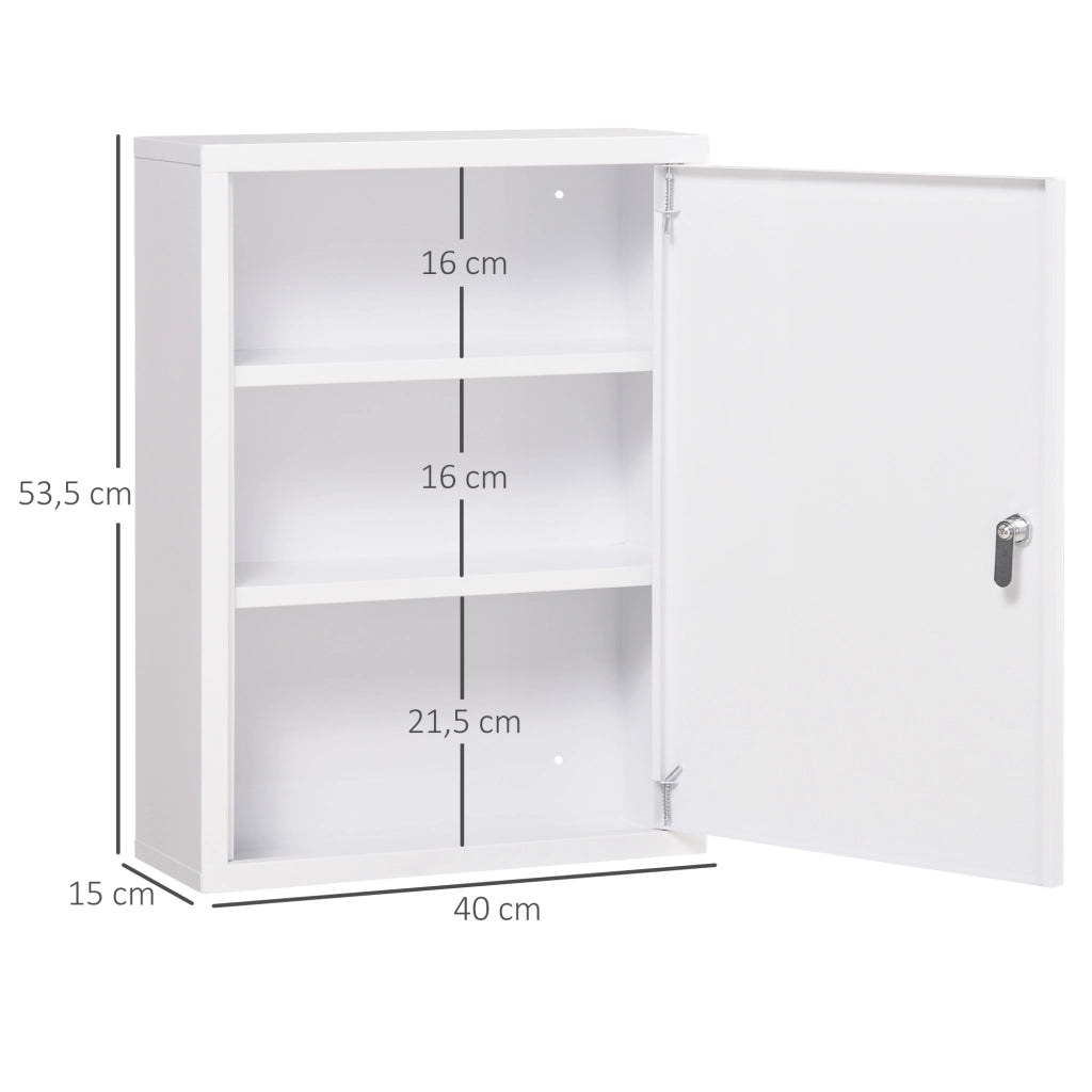 Armadietto Medicinali da Parete ¨C Xylo ¨C Acciaio Bianco con 3 Ripiani 40x15x53,5 cm