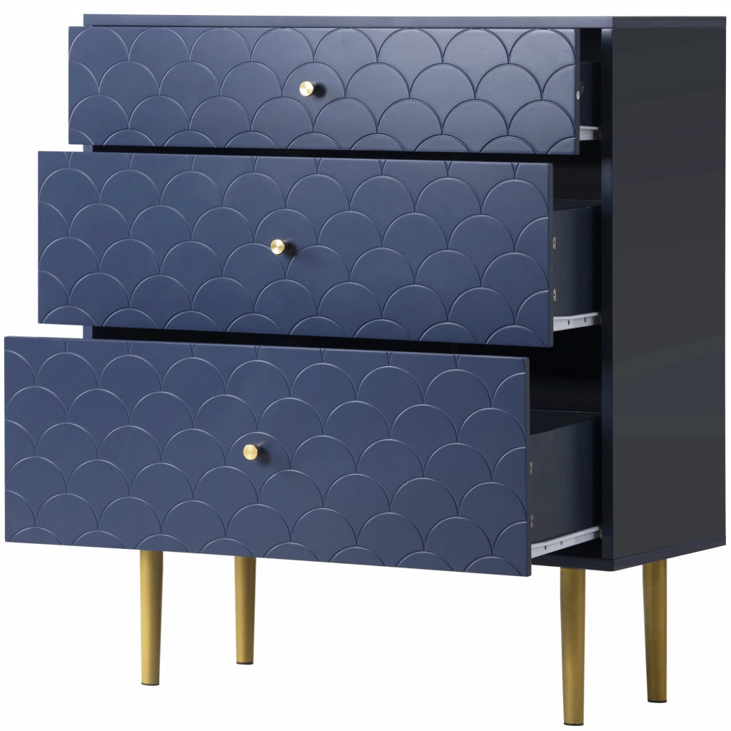 Comò con 3 cassetti, colore blu navy, 75 x 40 x 89 cm