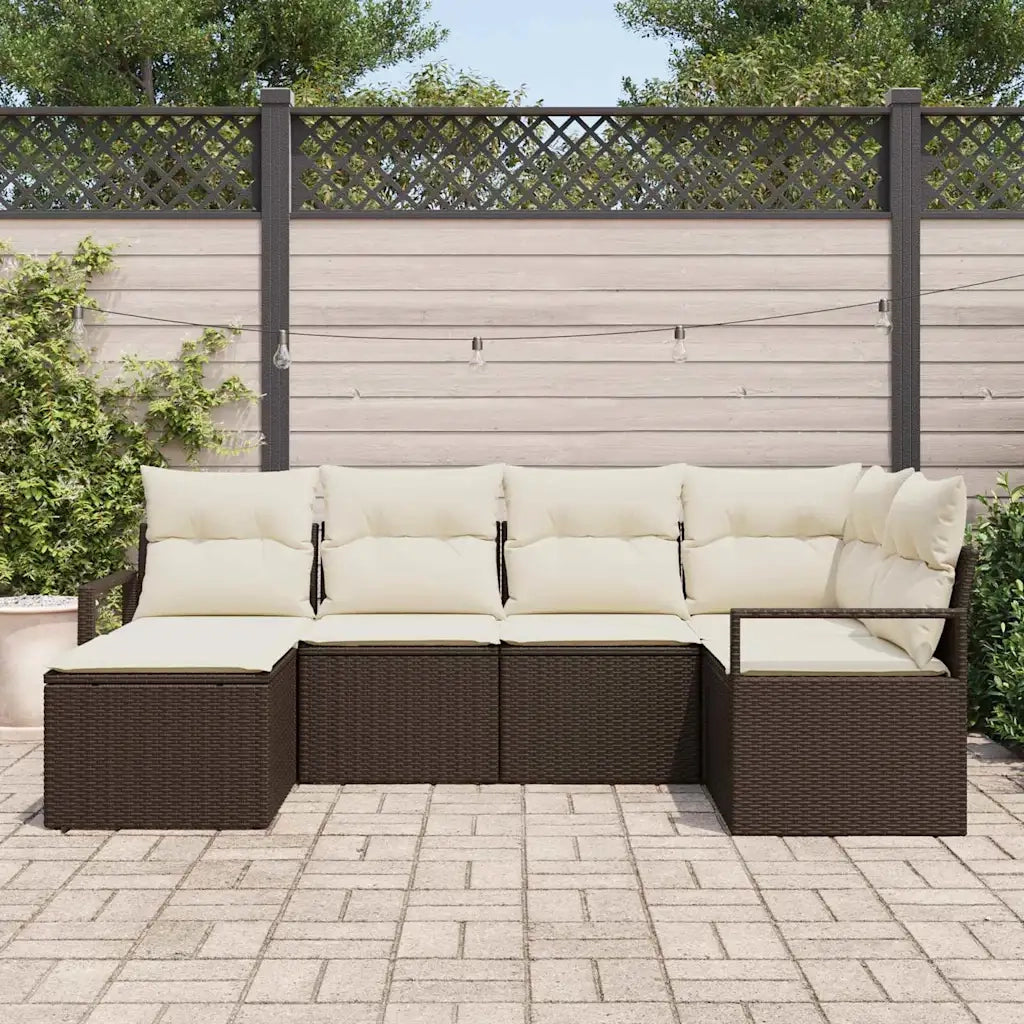 Set di divani con cuscino 6 pcs Marrone e Crema polyrattan
