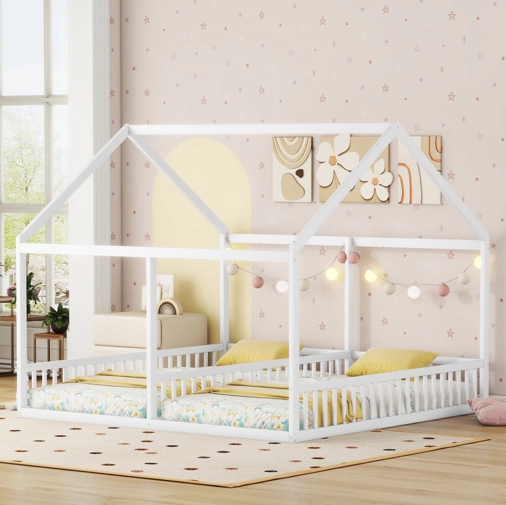 Letto a casetta 90 x 200 con due posti, bianco
