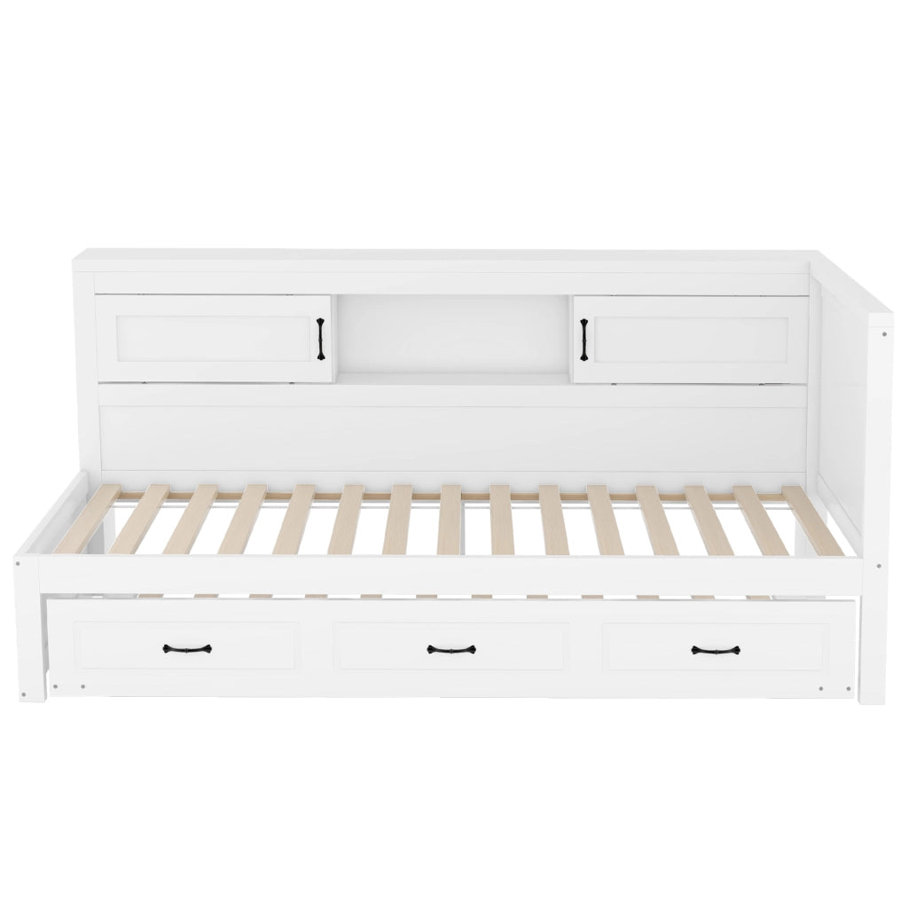 Letto divano singolo 90 × 200 cm con letto estraibile; vano contenitore; LED; presa e USB; senza materasso; bianco