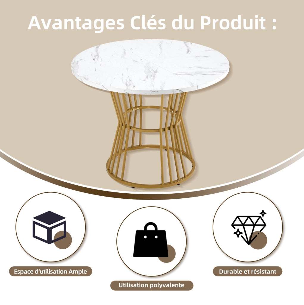 Set tavolo da pranzo rotondo con 4 sedie in velluto; ? 100 cm; piano MDF effetto marmo