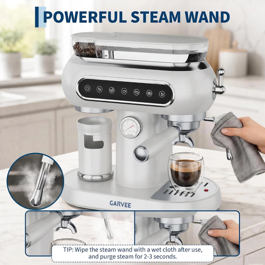 Macchina da Caffè con Manometro; 20 Bar Macchina Caffè Programmabile; Macchina del Caffe per Macinato ?/ Chicco Intero; Compatibile con Caffe Freddo (Cold Brew) e Americano; Cappuccino e Latte