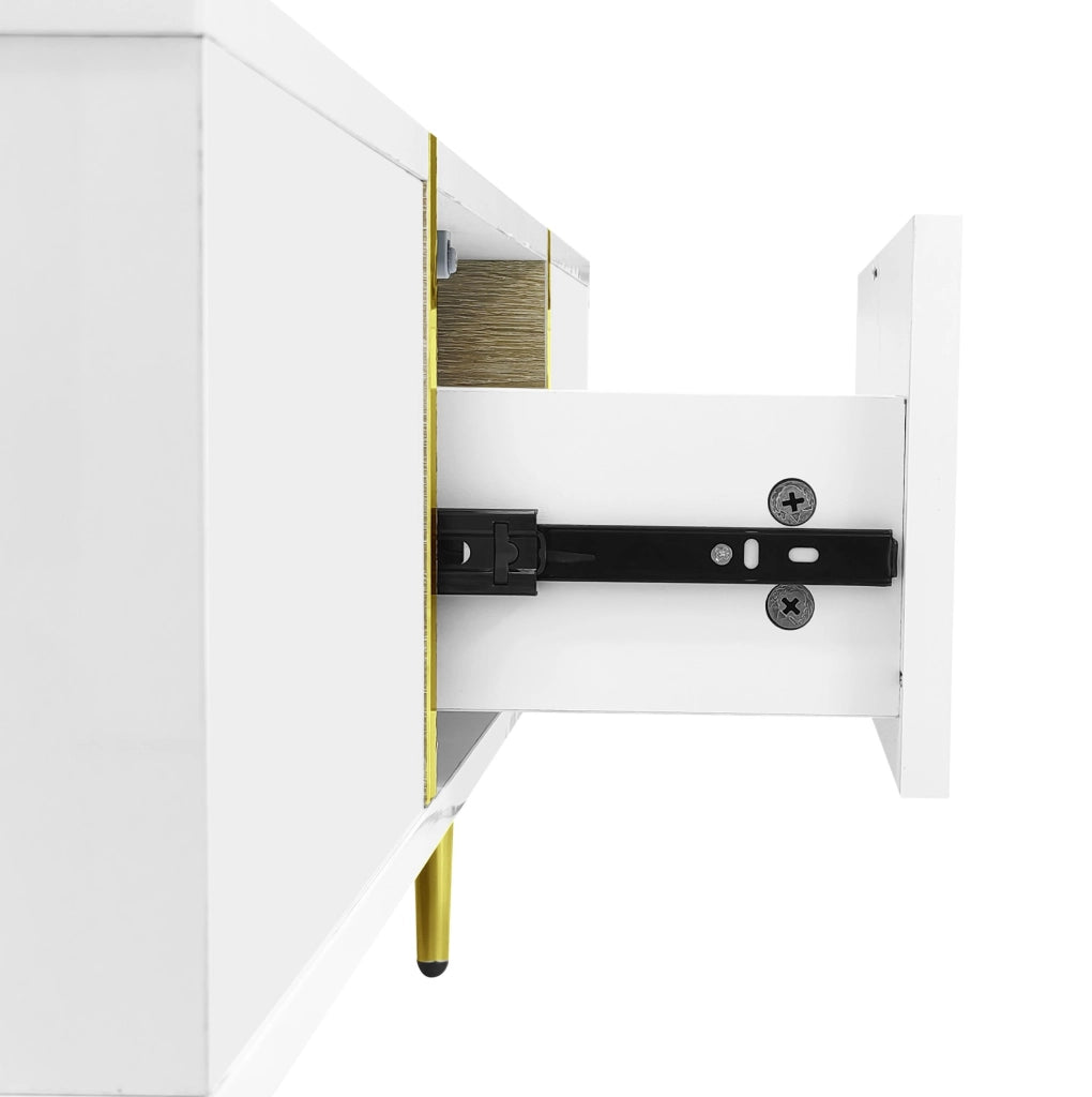 Tavolino da caffè moderno bianco lucido 100 x 60 x 41;5 cm in MDF con 2 cassetti