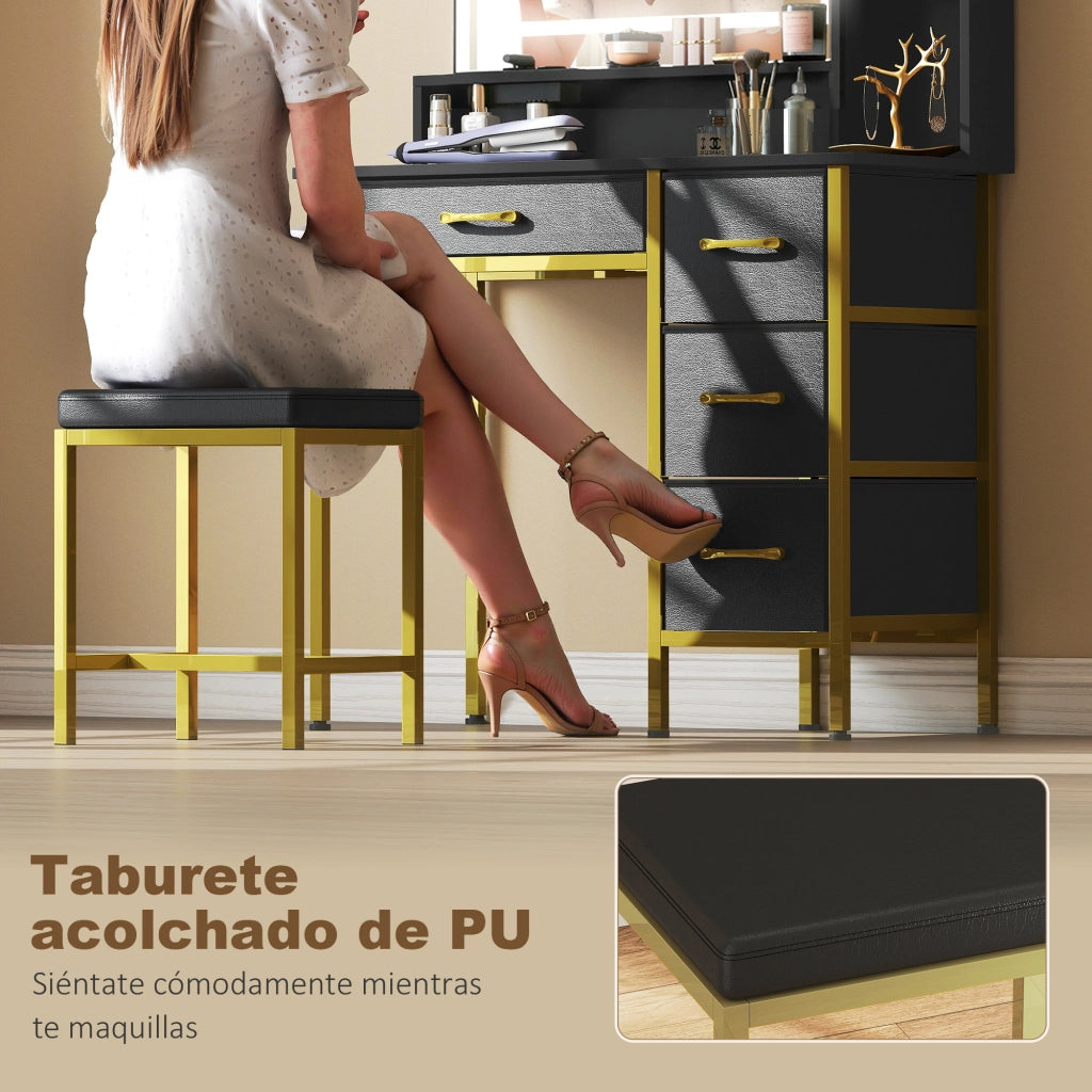 Cassettiera Trucco con Specchio e Luci LED ¨C Minimal ¨C Nero