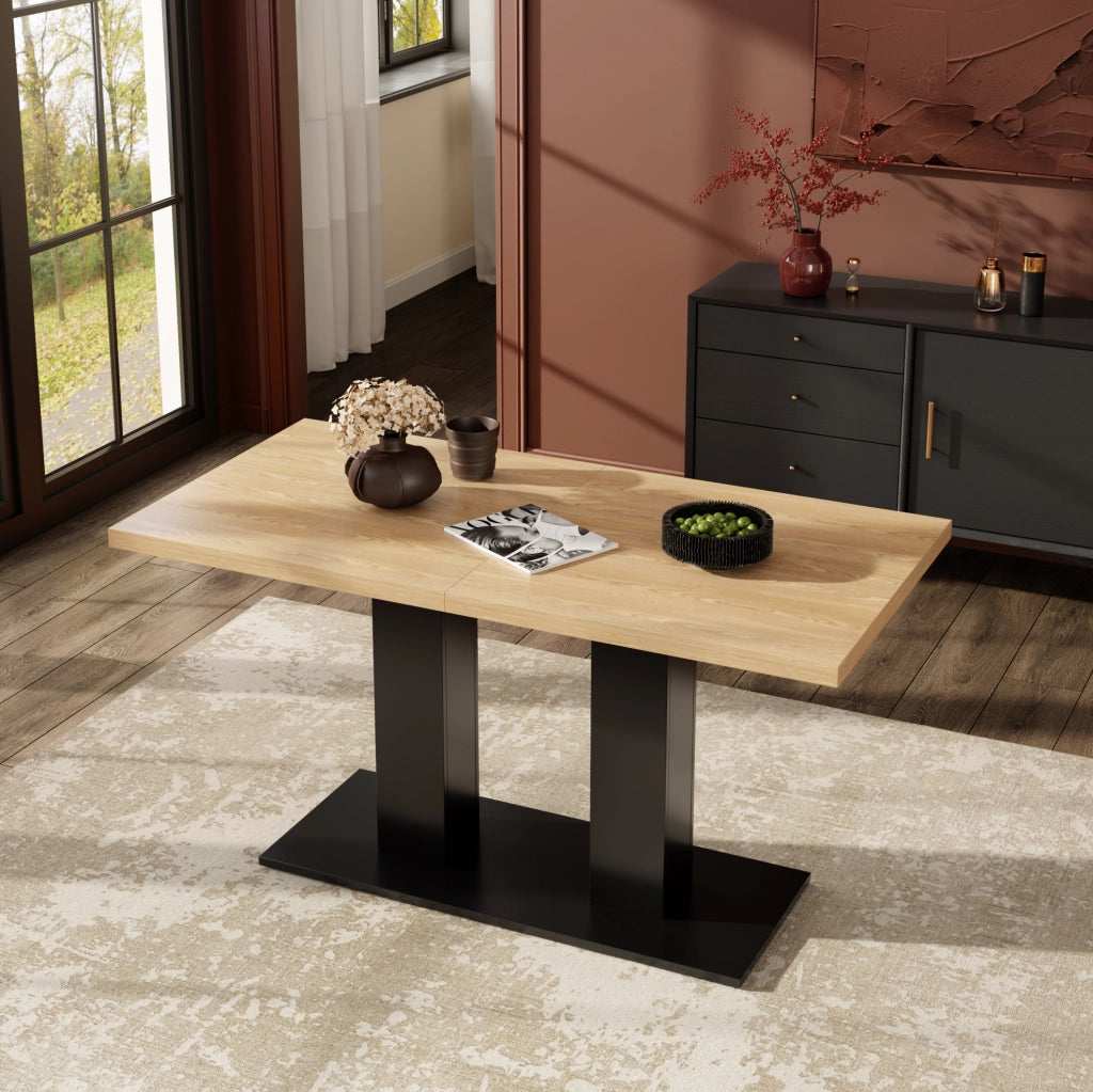 Tavolo da pranzo allungabile 140/180x70 cm, MDF, per 6-8 persone, design semplice, colore legno naturale