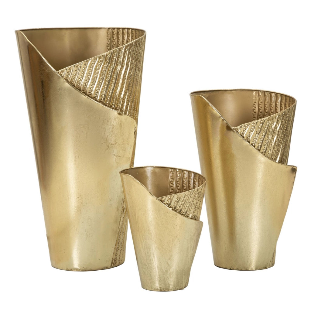 Set di 3 Vasi Decorativi VKH423, Oro, Metallo, 39x42x75 cm