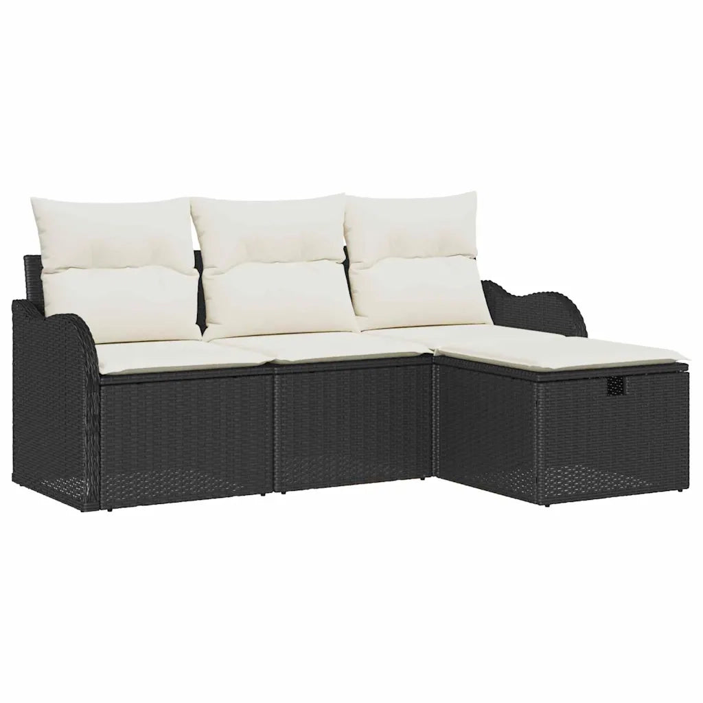 Set Divano da Giardino 4 pcs Nero e Crema polyrattan