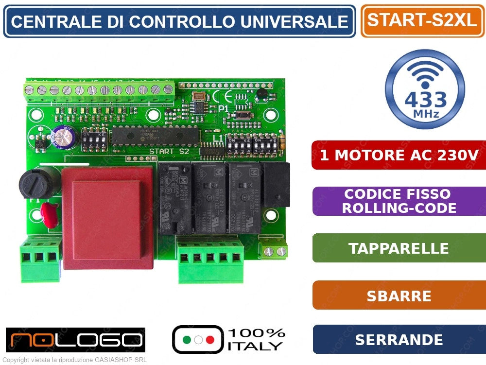 CENTRALINA CENTRALE DI COMANDO UNIVERSALE 1 MOTORE 230VAC PER SERRANDE TAPPARELLE E SBARRE -  START-2XL