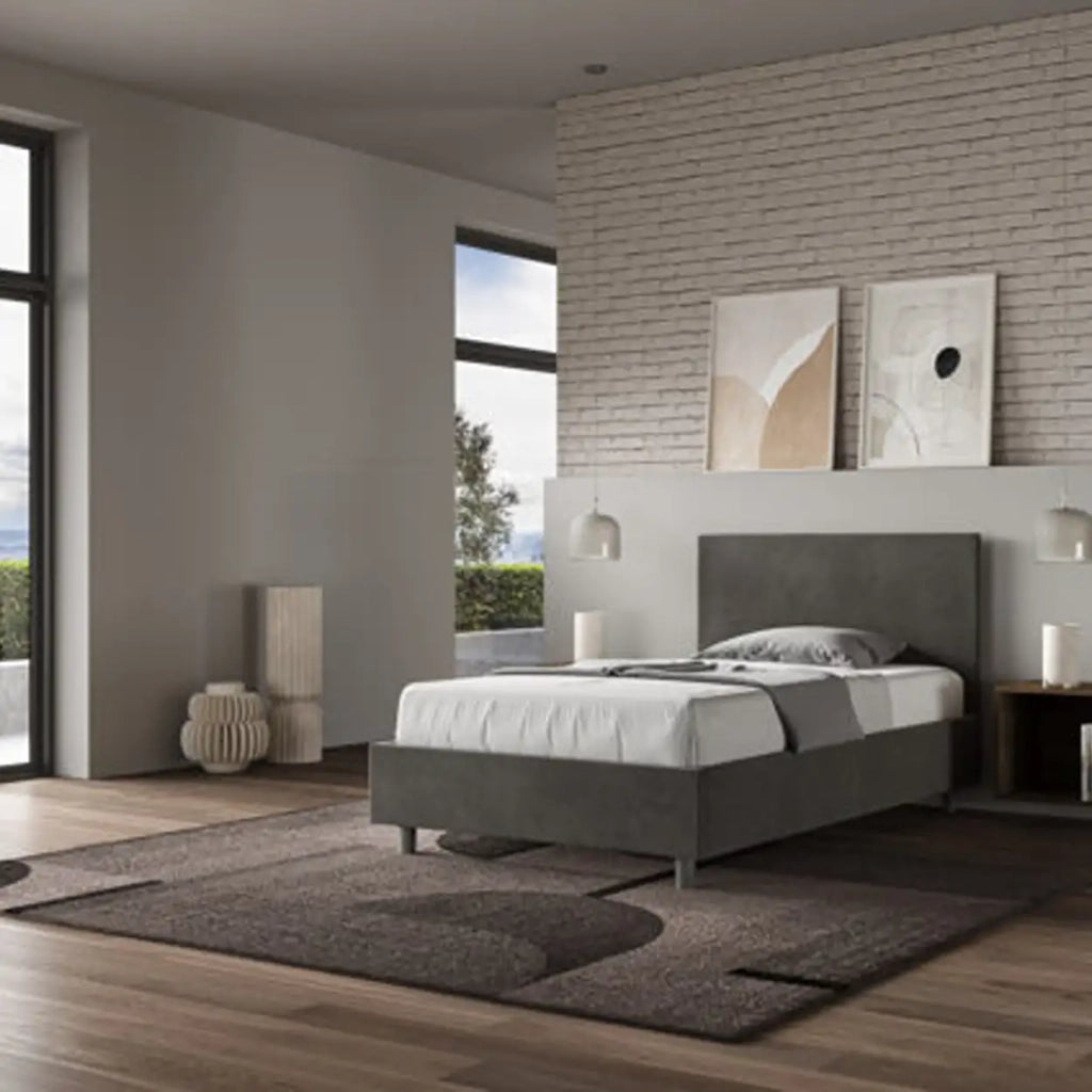 Letto una piazza e mezza contenitore imbottito 120x200 microfibra grigio Adele