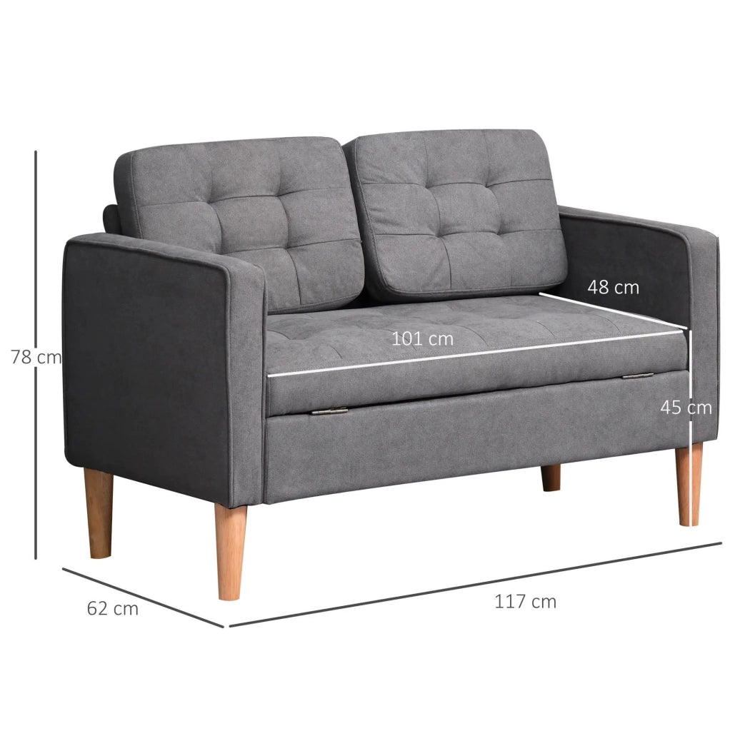 Divano 2 Posti con Vano Contenitore 117 x 62 x 78 cm Grigio - Ideale per Soggiorno Camera da Letto e Studio