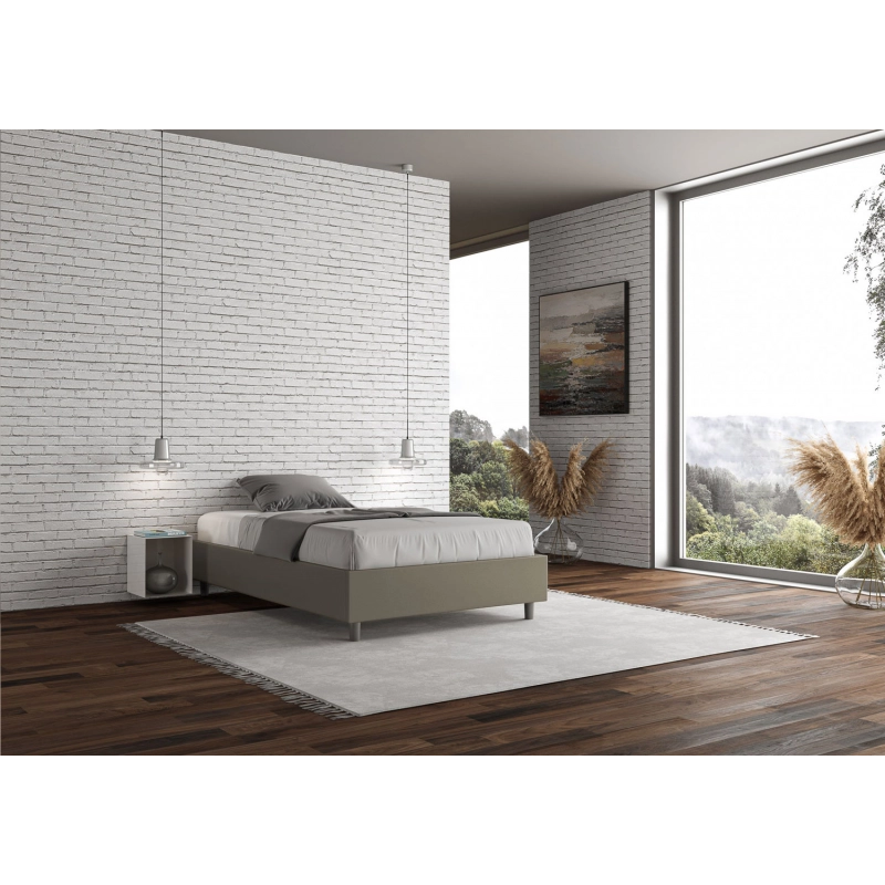 Letto Sommier imbottito Matrimoniale francese 140x210 cm Azelia - Similpelle,Senza rete,Cappuccino