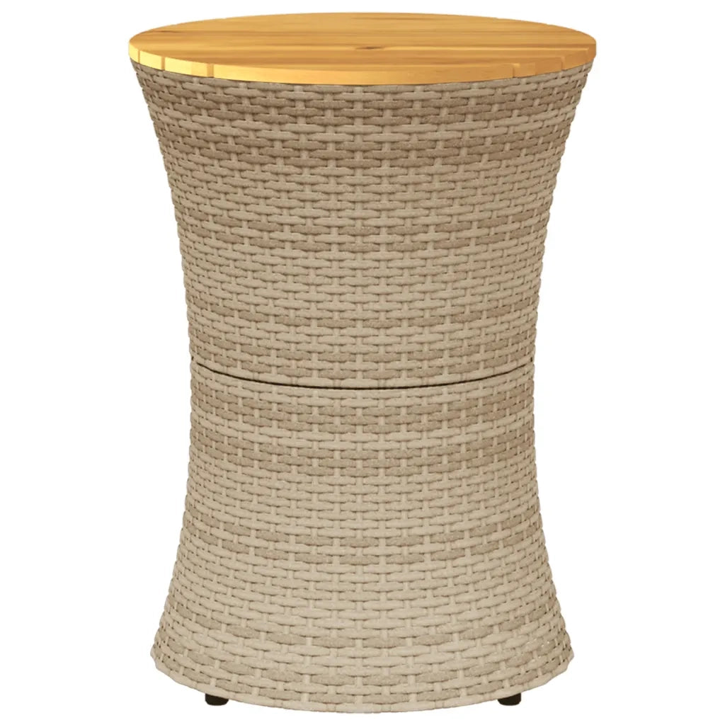 Tavolino Giardino Forma Tamburo Beige Polyrattan Legno Massello 368298