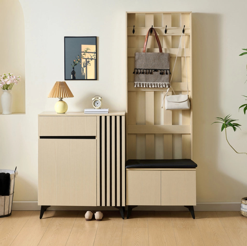 Set guardaroba con panca e mobile portascarpe in MDF