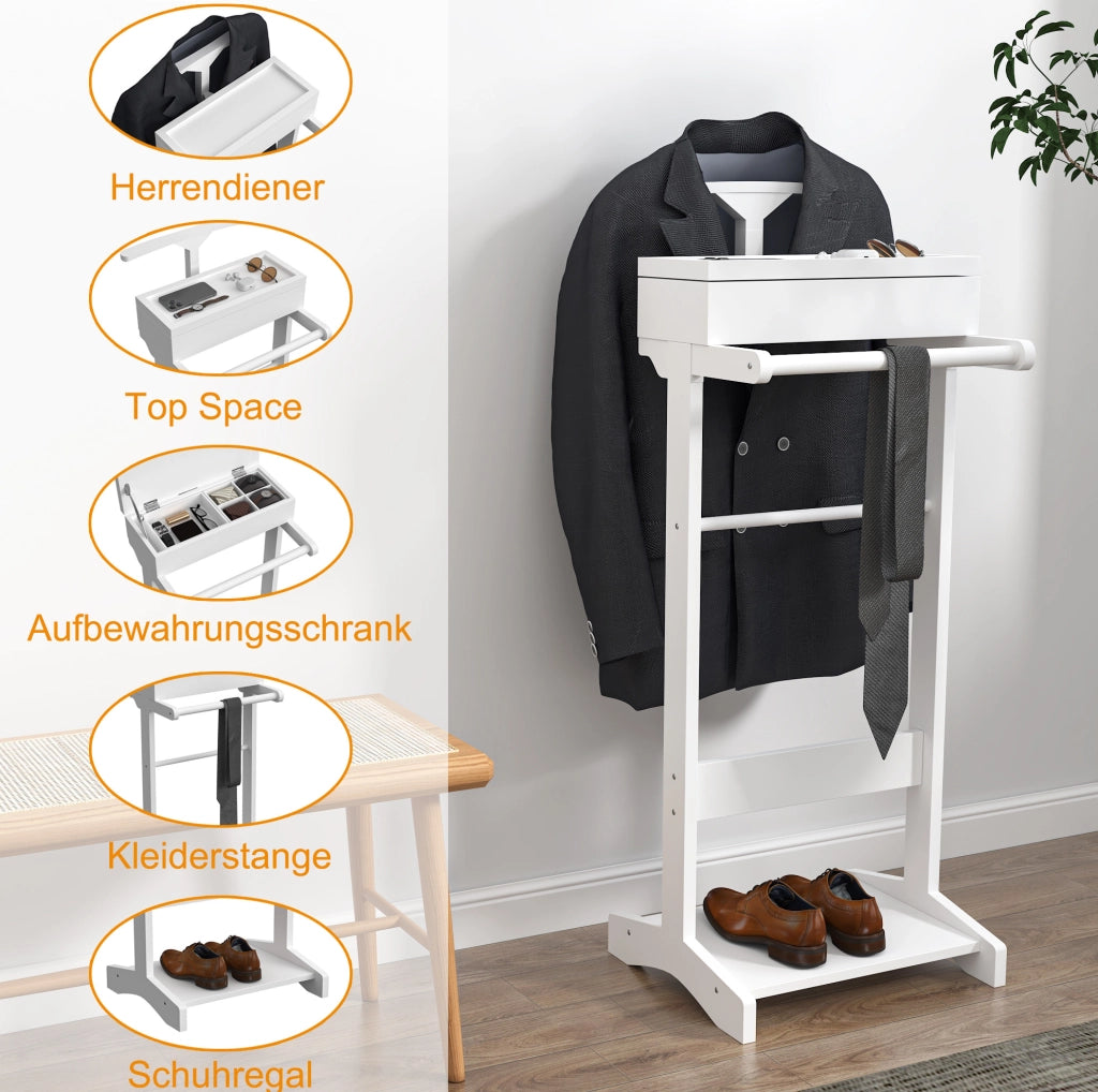 Appendiabiti portatile bianco con organizer e cassetto in MDF e legno massello