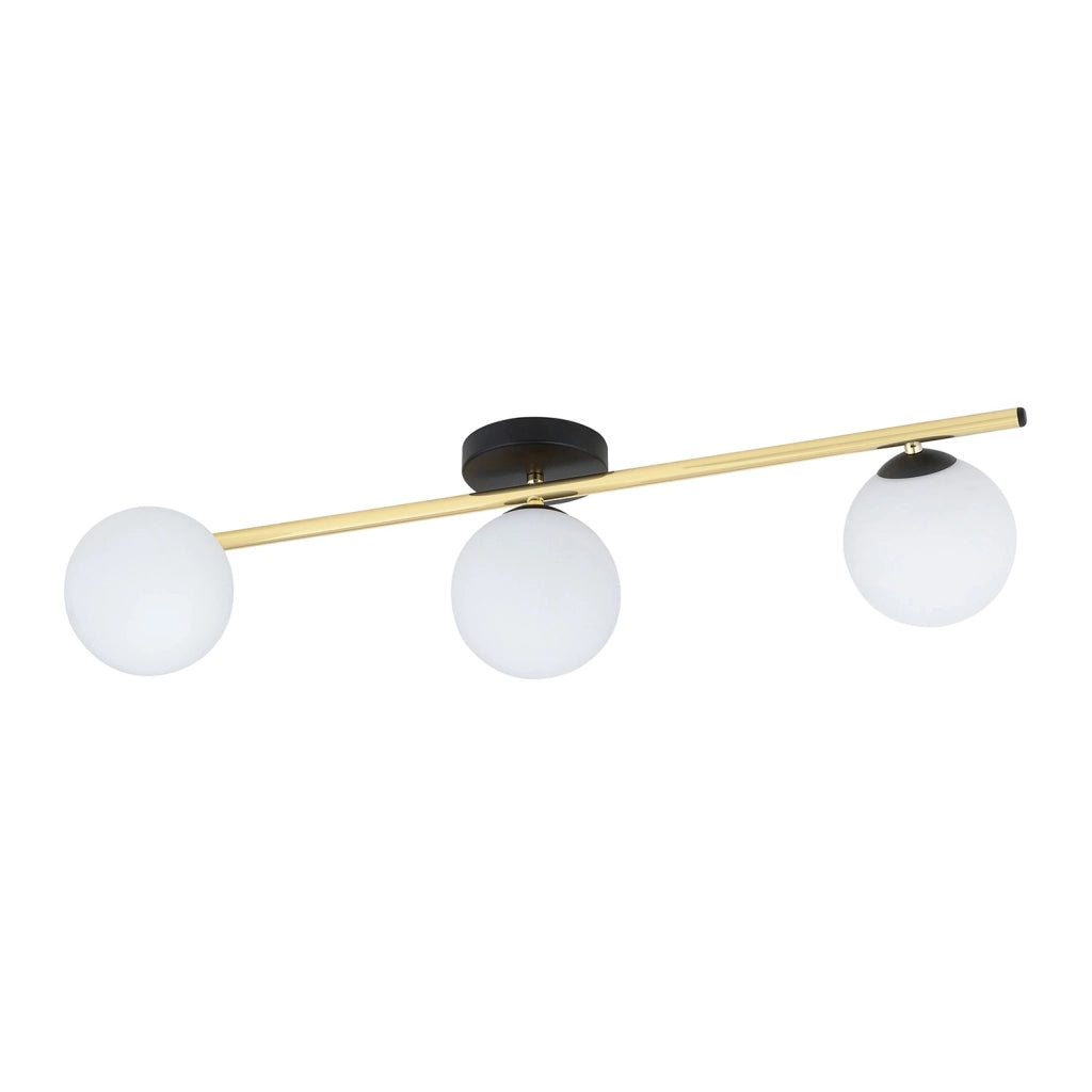 Plafoniera Contemporanea 3 Luci Nü Kua Acciaio Oro/Nero Sfervetro Bianco