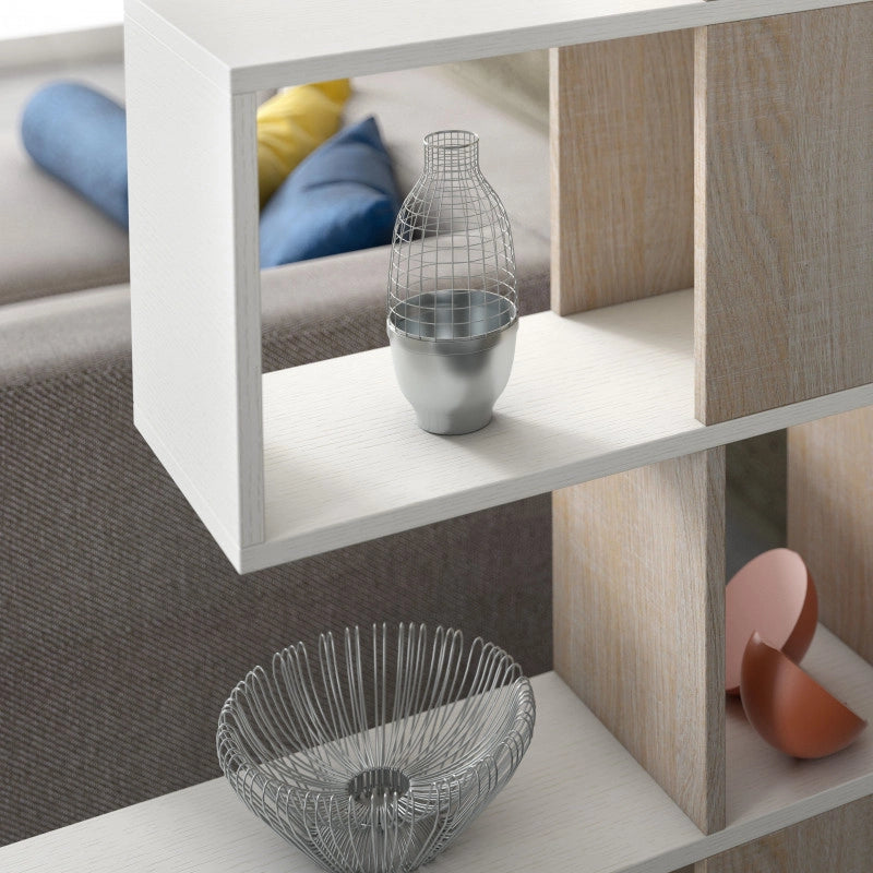 Libreria moderna 5 ripiani bifacciale bianco e rovere 145x29x145 cm - Terraneo