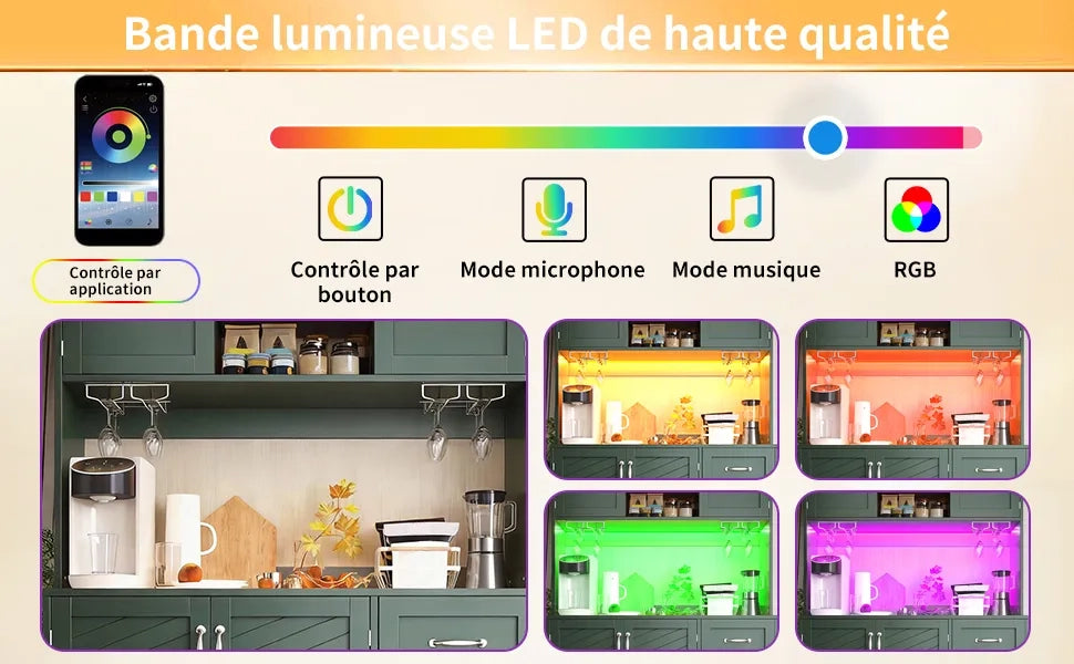 Mobile contenitore 120x40x188 cm, 4 ante e 2 grandi cassetti, illuminazione LED, ripiano snack e portabottiglie, verde/nero/bianco