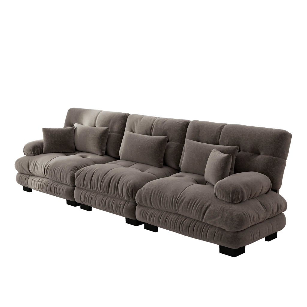 Divano angolare modulare 3 posti 313x77x81 cm con seduta profonda; chenille marrone