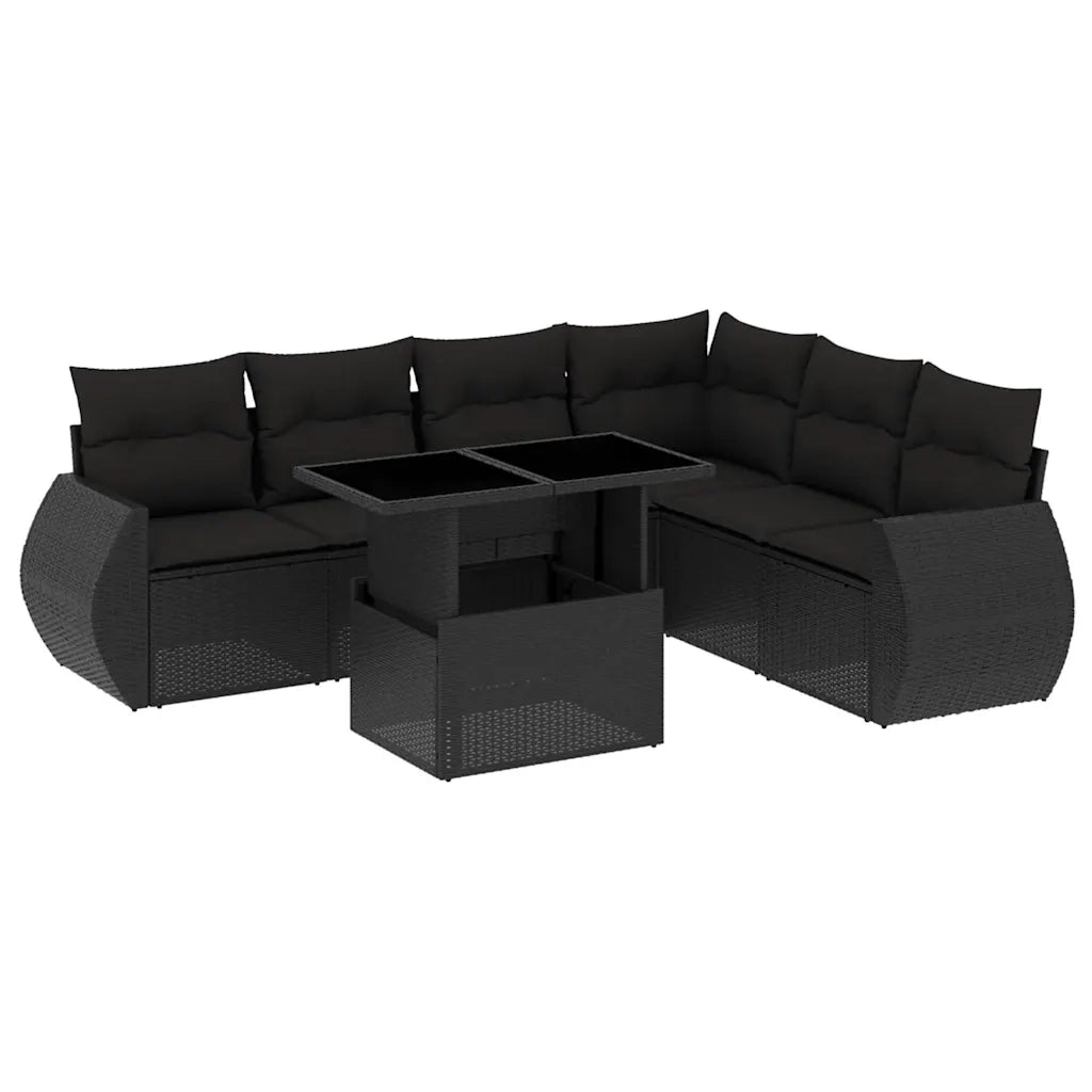 Set Divani da Giardino con Cuscini 7pz Nero Polyrattan