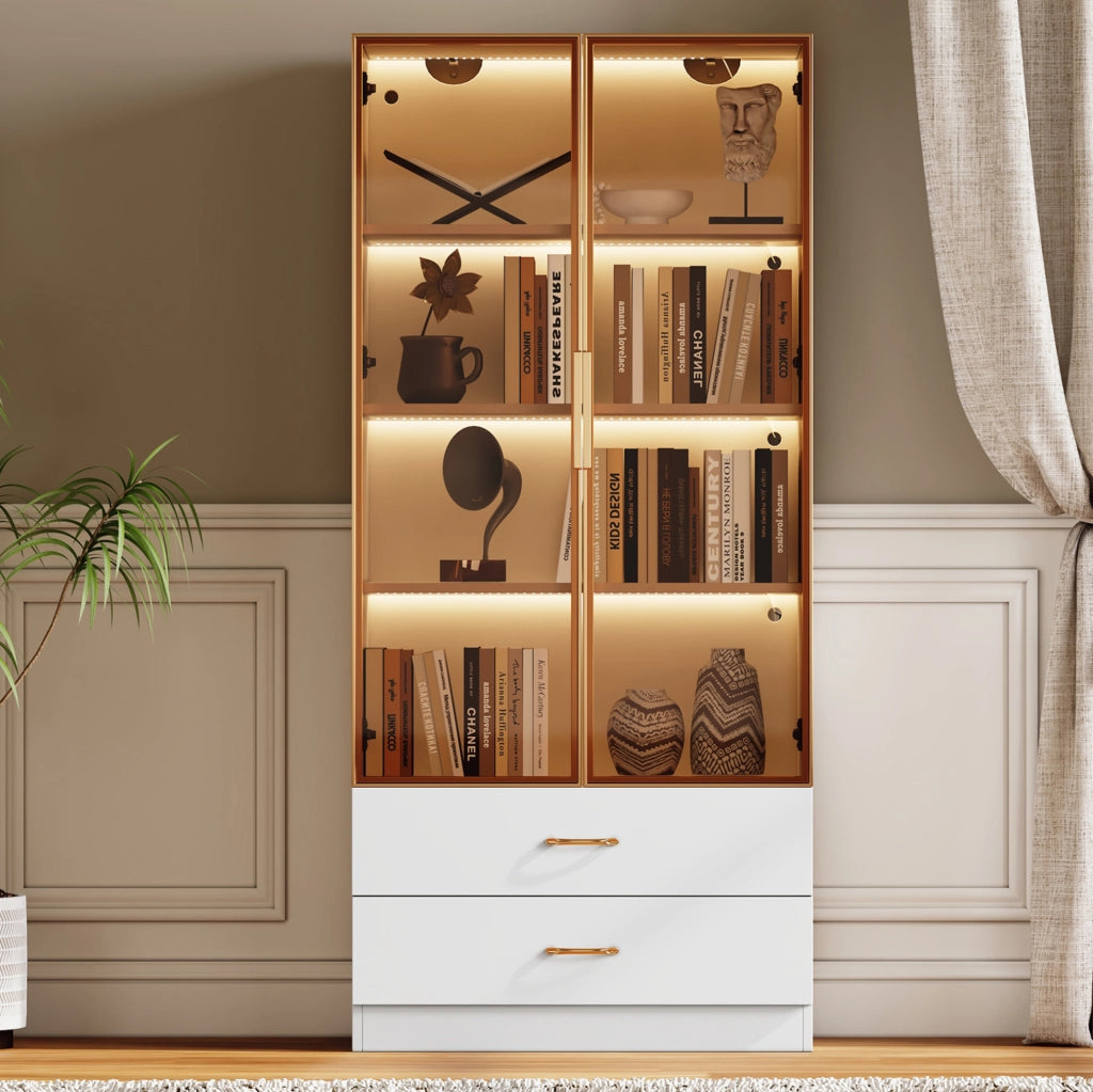Mobile bagno alto bianco con ante in vetro e cassetti