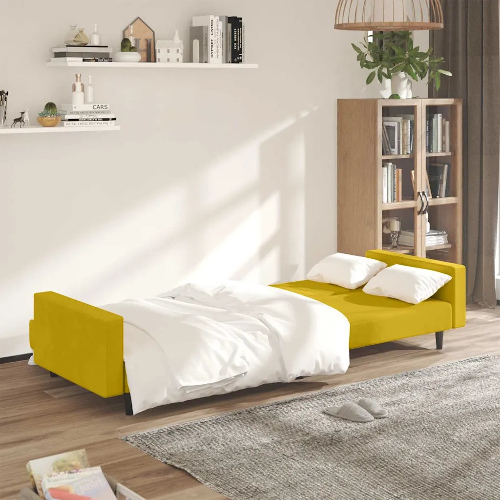 Divano letto | Sof¨¤ letto | Letto singolo a 2 Posti Giallo in Velluto