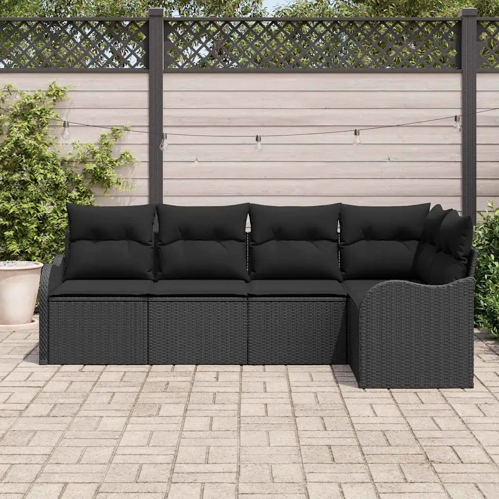 Set Divano da Giardino con archiviazione 5 pcs Nero polyrattan