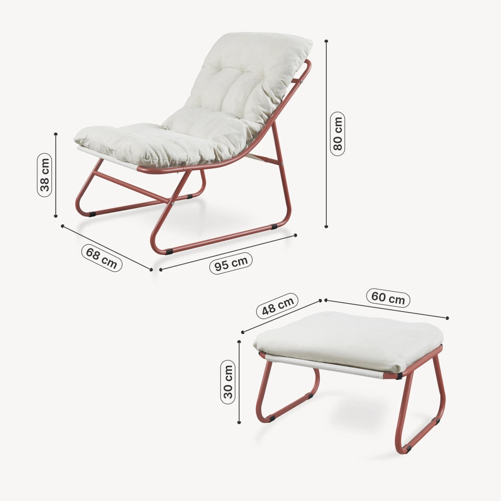 Set Malmö di 2 Mobili da Giardino Poltrona e Poggiapiedi con Cuscino - Terracotta/Beige casa.pro