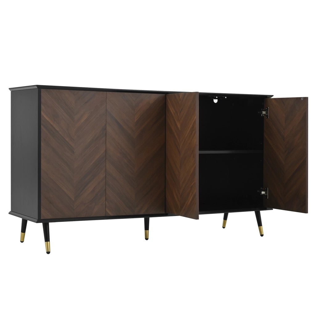 Credenza e madia con 4 ante, ripiani regolabili e chiusura ammortizzata, in MDF nero e marrone, 140 × 40 × 80 cm