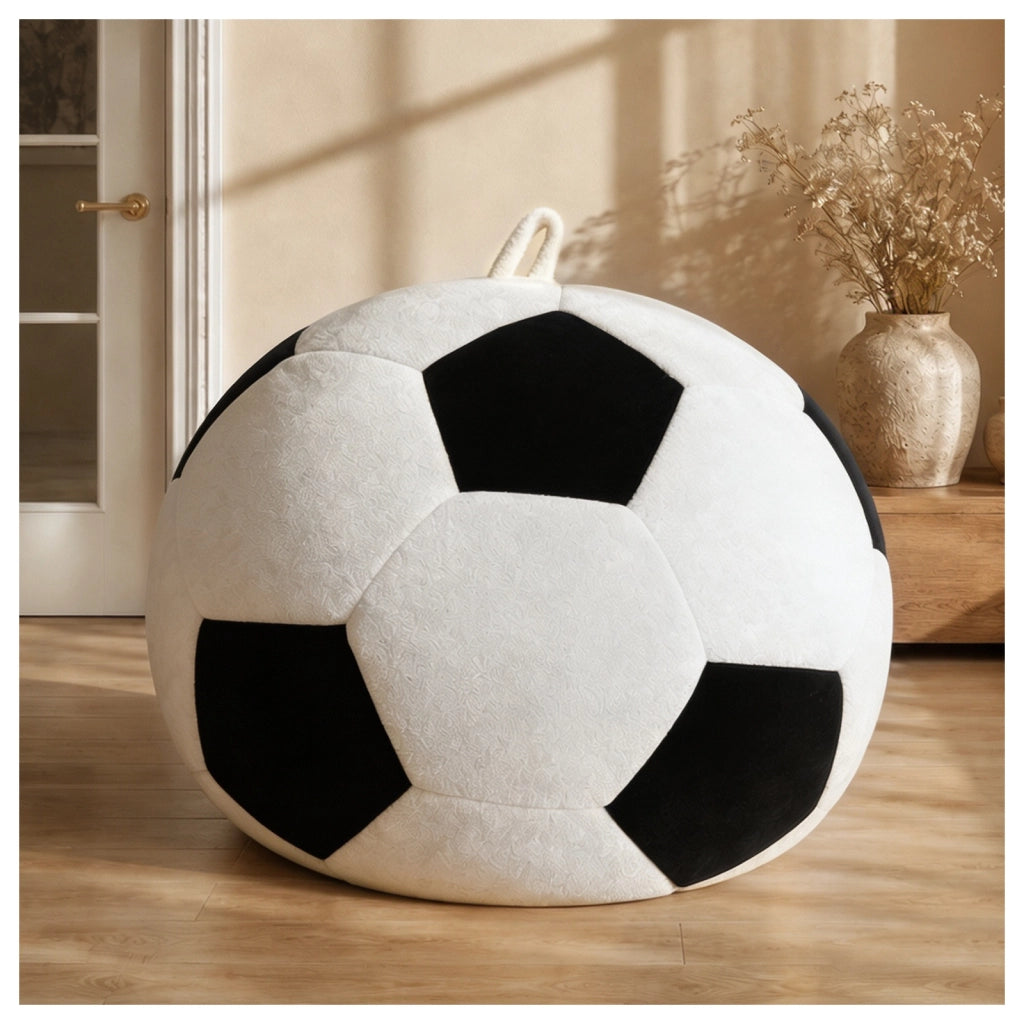 Poltrona pouf rotonda con imbottitura in memory foam e flanella bianco nero