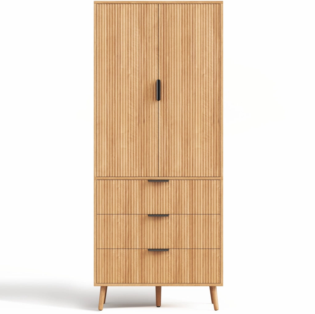 Mobile contenitore 75x35x180 cm con 2 ante e 3 cassetti in MDF naturale