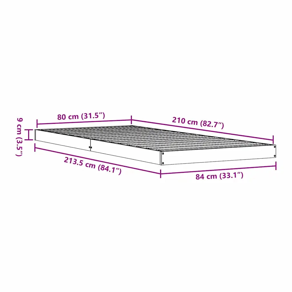 Struttura letto a terra Bianco 80 x 210 cm Pino massello 869733