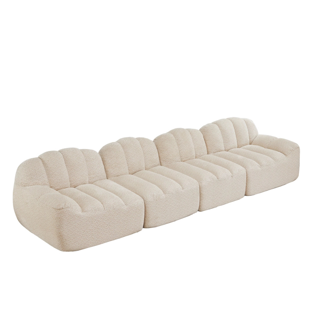 Divano modulare angolare a 4 posti in pile granulato beige e bianco
