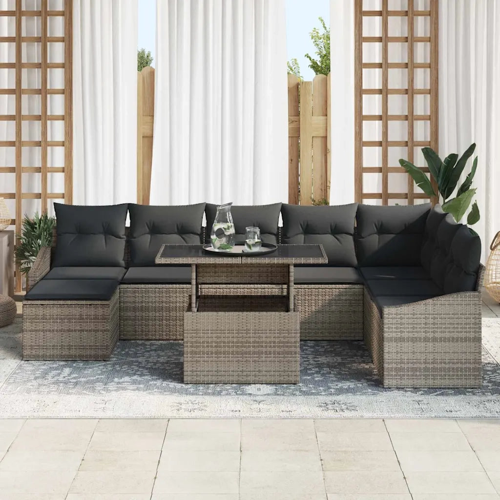 Set Divano da Giardino con cuscino 9 pcs Grigio