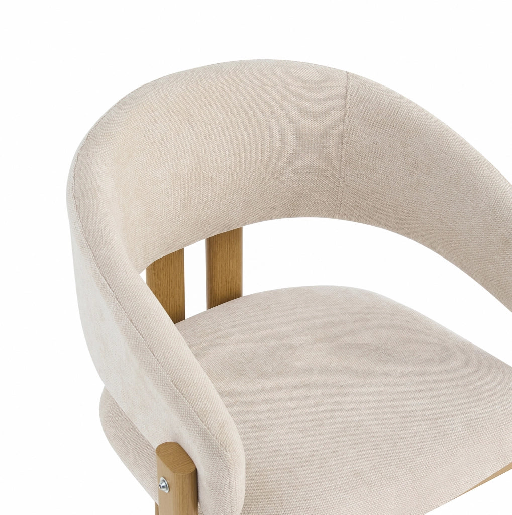 Set 4 sedie da pranzo con braccioli in metallo effetto legno e lino beige HOMVRA